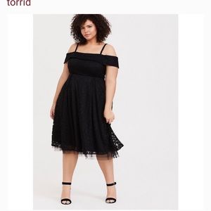Black Lace Cold Shoulder Skater Dress